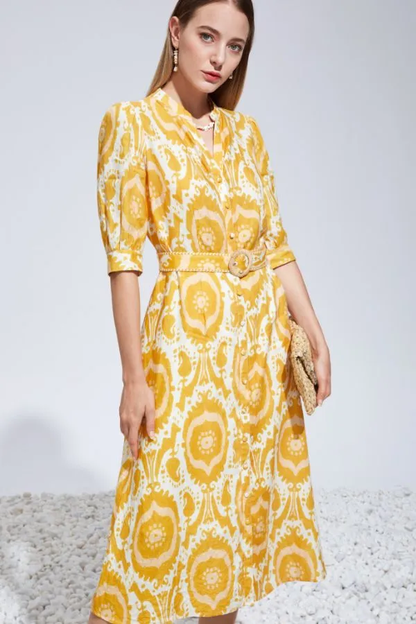 Abyss Midi Linen Dress - Mustard/Yellow
