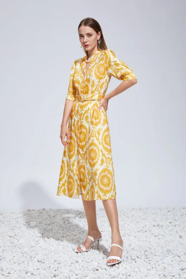Abyss Midi Linen Dress - Mustard/Yellow
