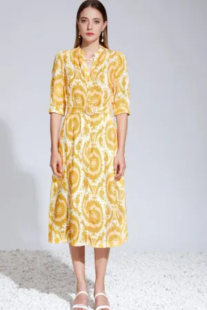 Abyss Midi Linen Dress - Mustard/Yellow