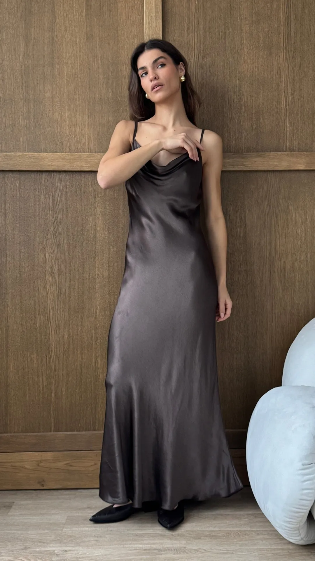 ALENA SATIN DRESS - DARK ESPRESSO