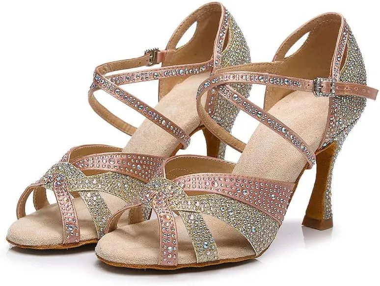 AOQUNFS Women Rhinestones Latin Dance Shoes Ballroom Salsa Performance Wedding Dancing Shoes,Z024