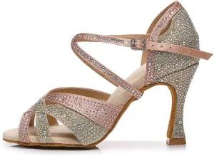 AOQUNFS Women Rhinestones Latin Dance Shoes Ballroom Salsa Performance Wedding Dancing Shoes,Z024