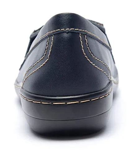 Artisure Women's Genuine Leather Loafers Ladies Moccasins Comfort Slip-On Casual Boat Shoes Classic Flats with Concealed Orthotic Arch Support Navy 9 M US ATS-WM2021-LAN090