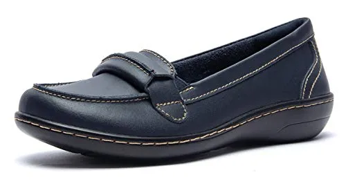 Artisure Women's Genuine Leather Loafers Ladies Moccasins Comfort Slip-On Casual Boat Shoes Classic Flats with Concealed Orthotic Arch Support Navy 9 M US ATS-WM2021-LAN090