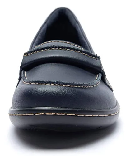 Artisure Women's Genuine Leather Loafers Ladies Moccasins Comfort Slip-On Casual Boat Shoes Classic Flats with Concealed Orthotic Arch Support Navy 9 M US ATS-WM2021-LAN090