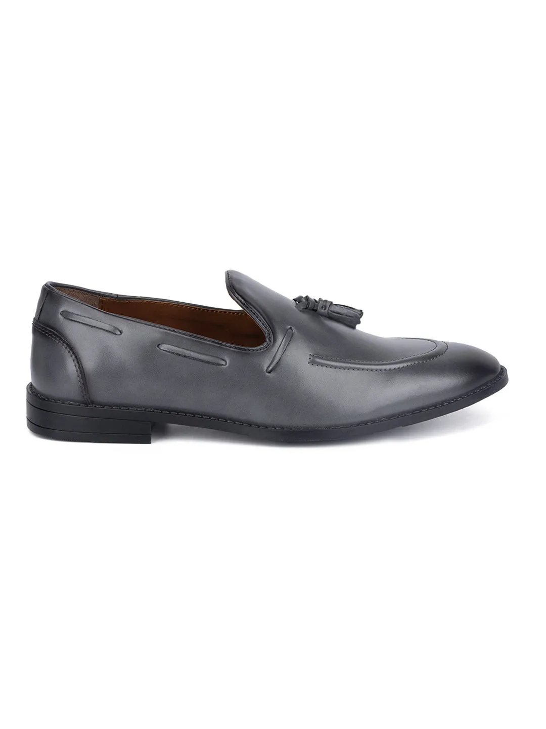 Ash Grey Handcrafted Tassel Moccasins Slipons