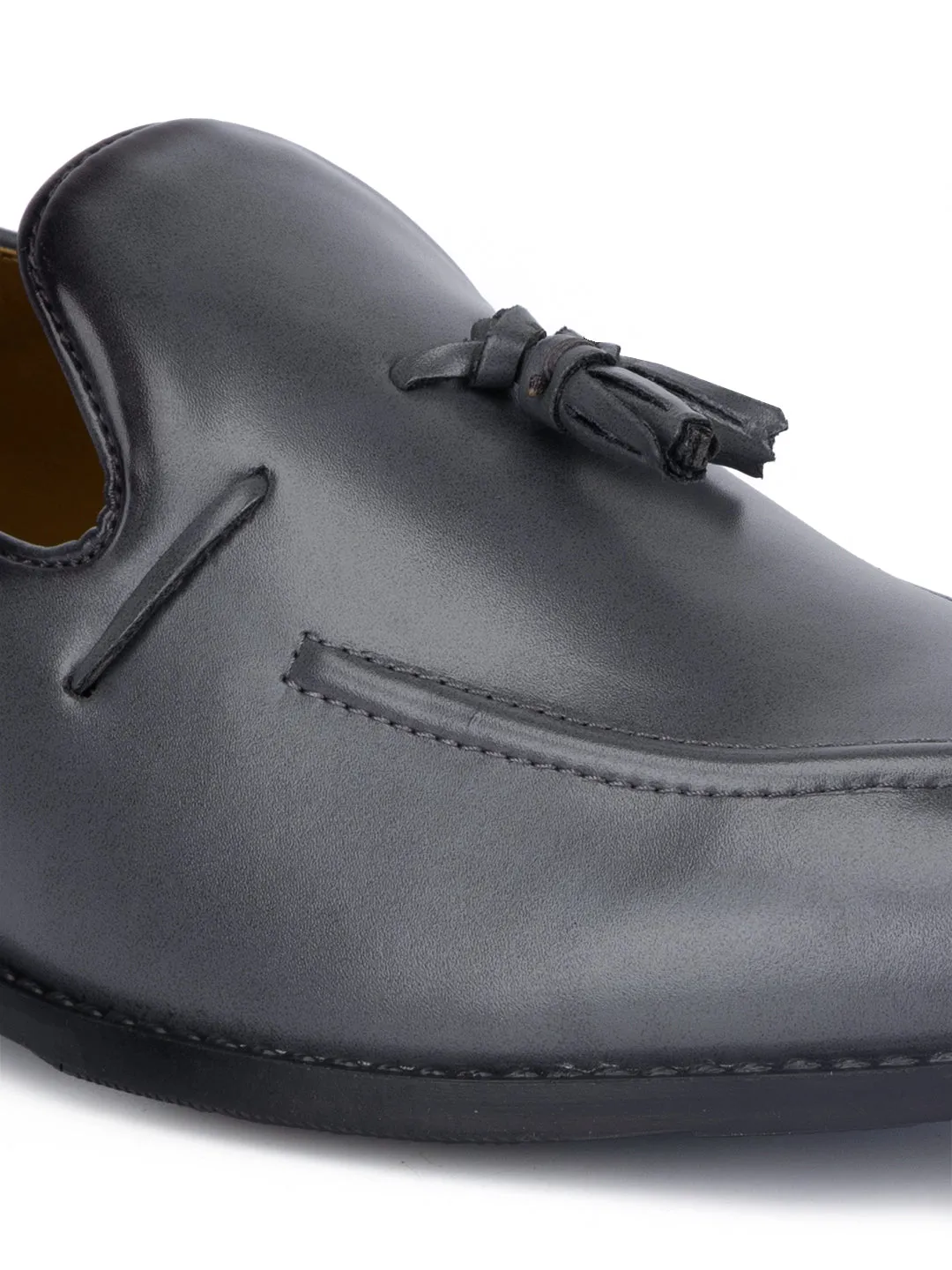 Ash Grey Handcrafted Tassel Moccasins Slipons