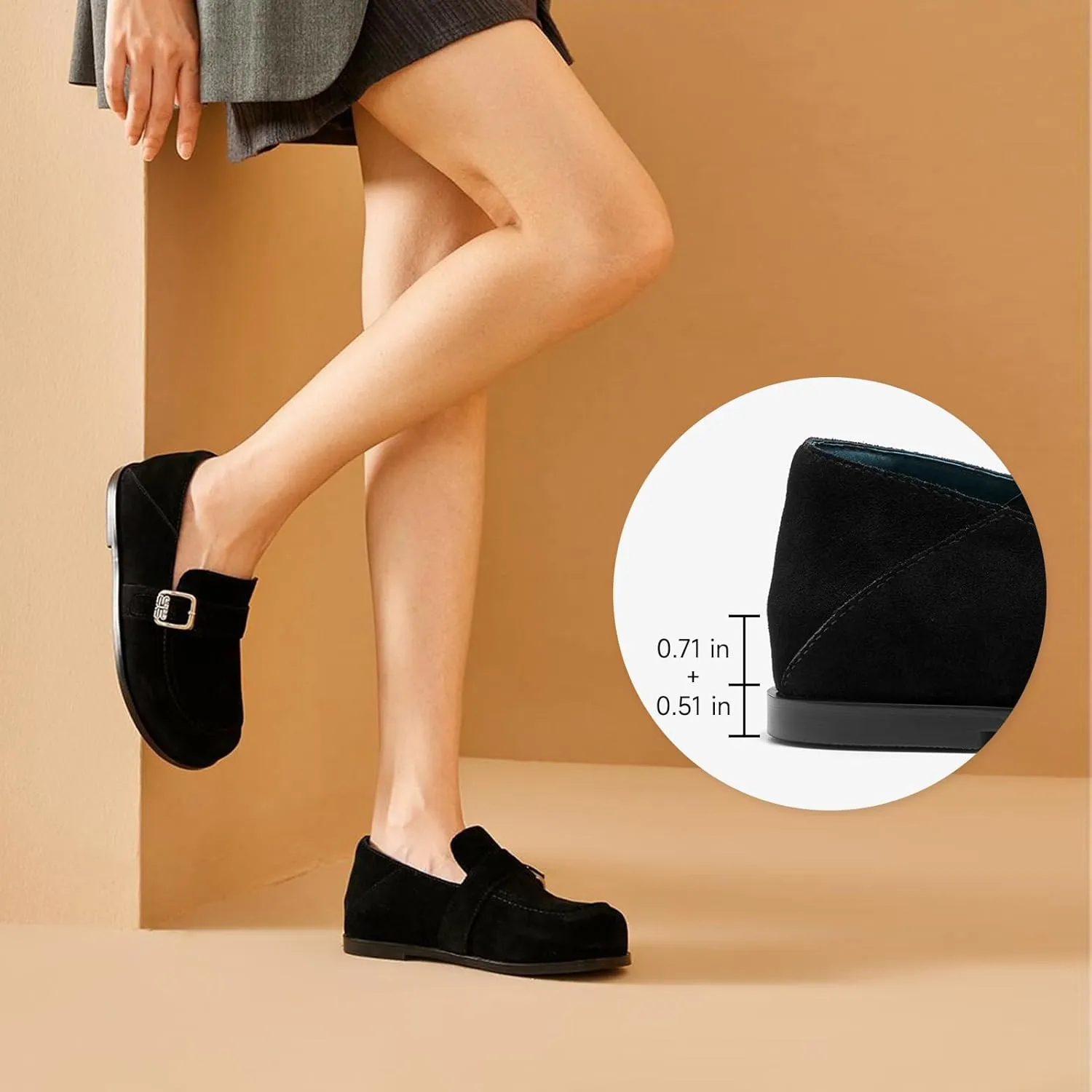 BEAU TODAY Suede Leather Loafers Women, Women??s Slip On Wide Width Loafers Flats Shoes, Footbed Comfortable Casual Dress Potato Shoes with Arch Support and Adjustable Buckle