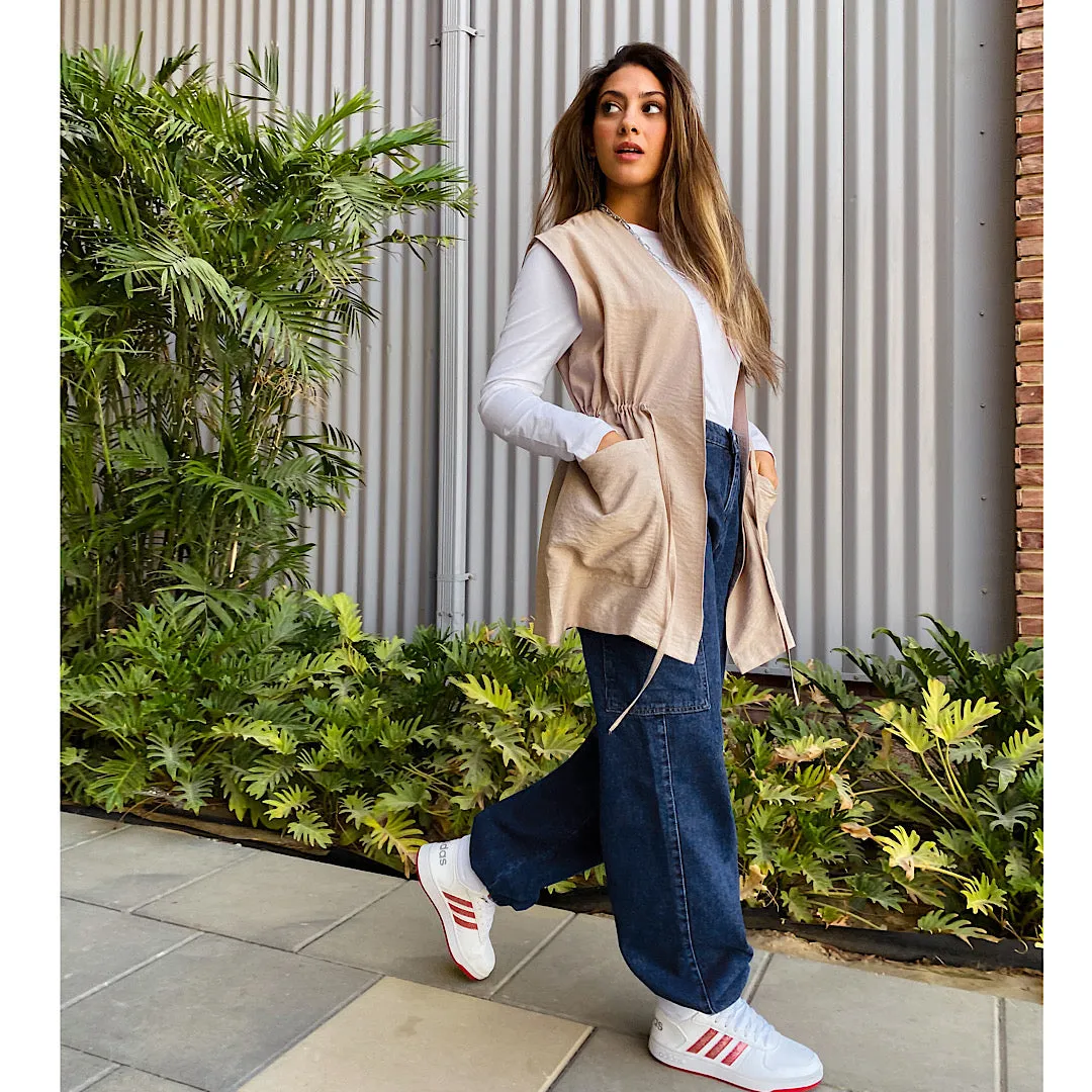Beige linen drawstring vest