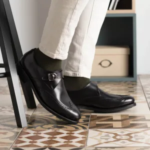 Belgravia – Custom Handmade Wingtip Monk Strap Shoes in Black Calf