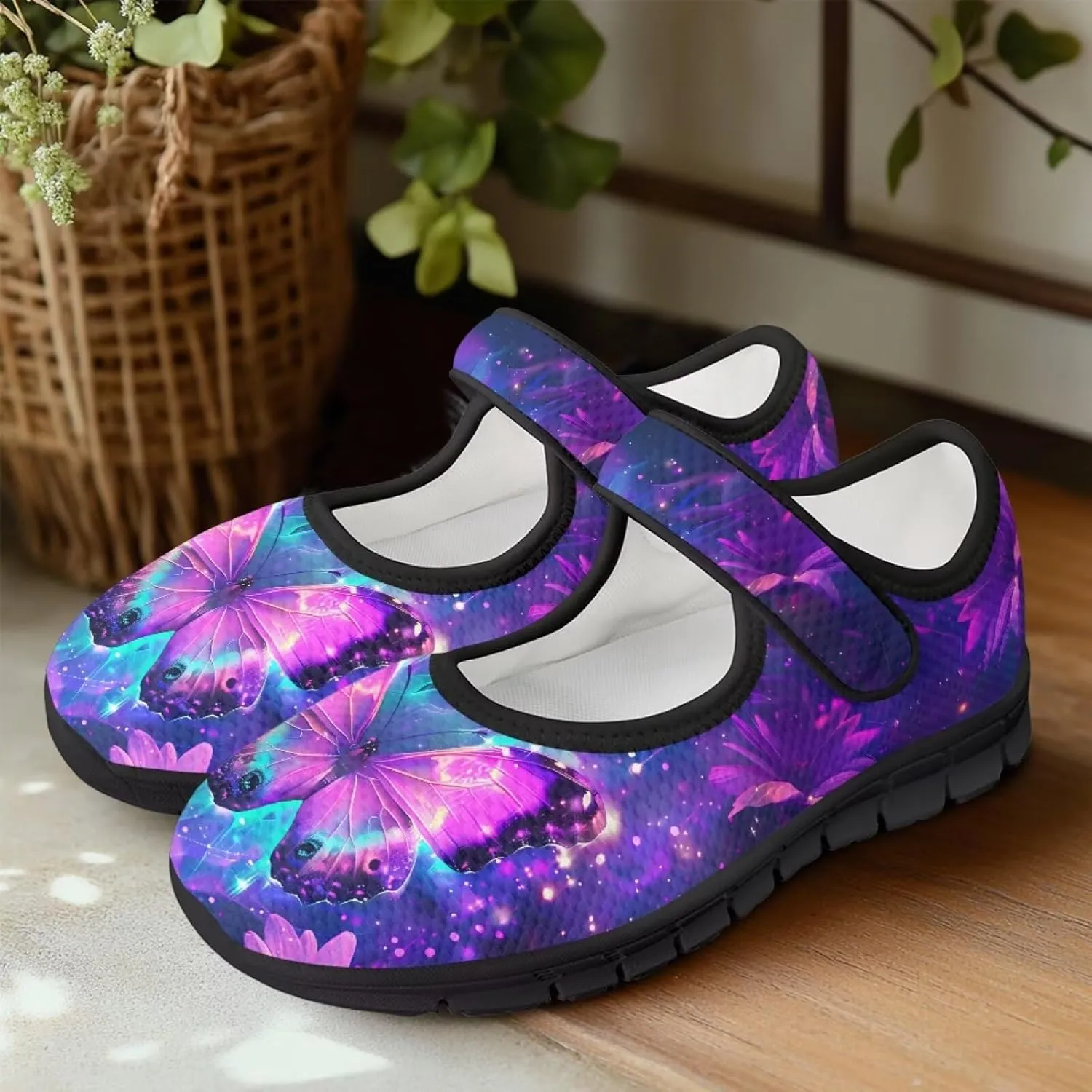Binienty Women's Ankle Strap Mary Janes Round Toe Mesh Ballet Flats Memory Foam Walking Sneakers