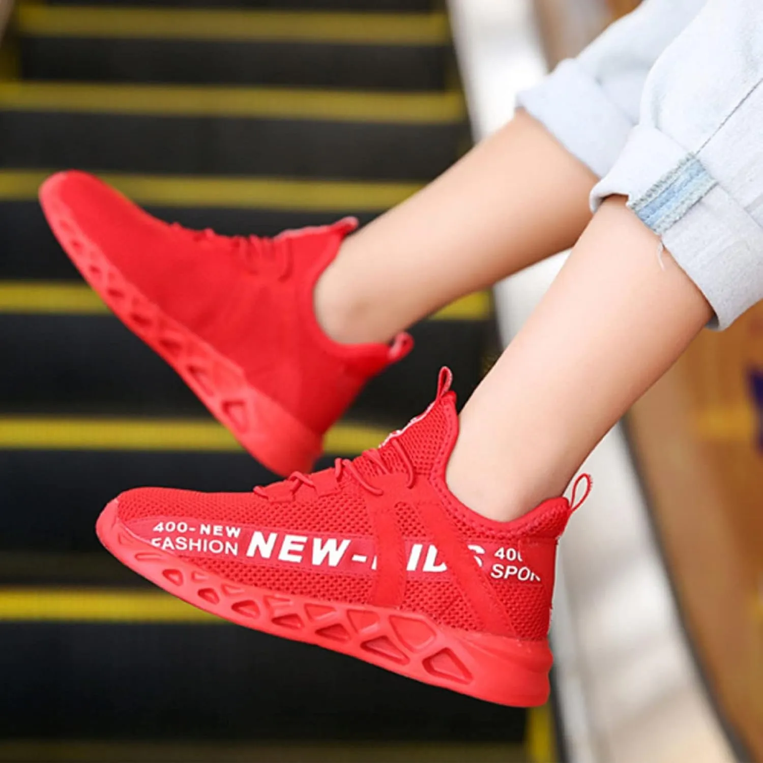 Boys and Girls Sneakers Breathable Double mesh Woven Running Shoes