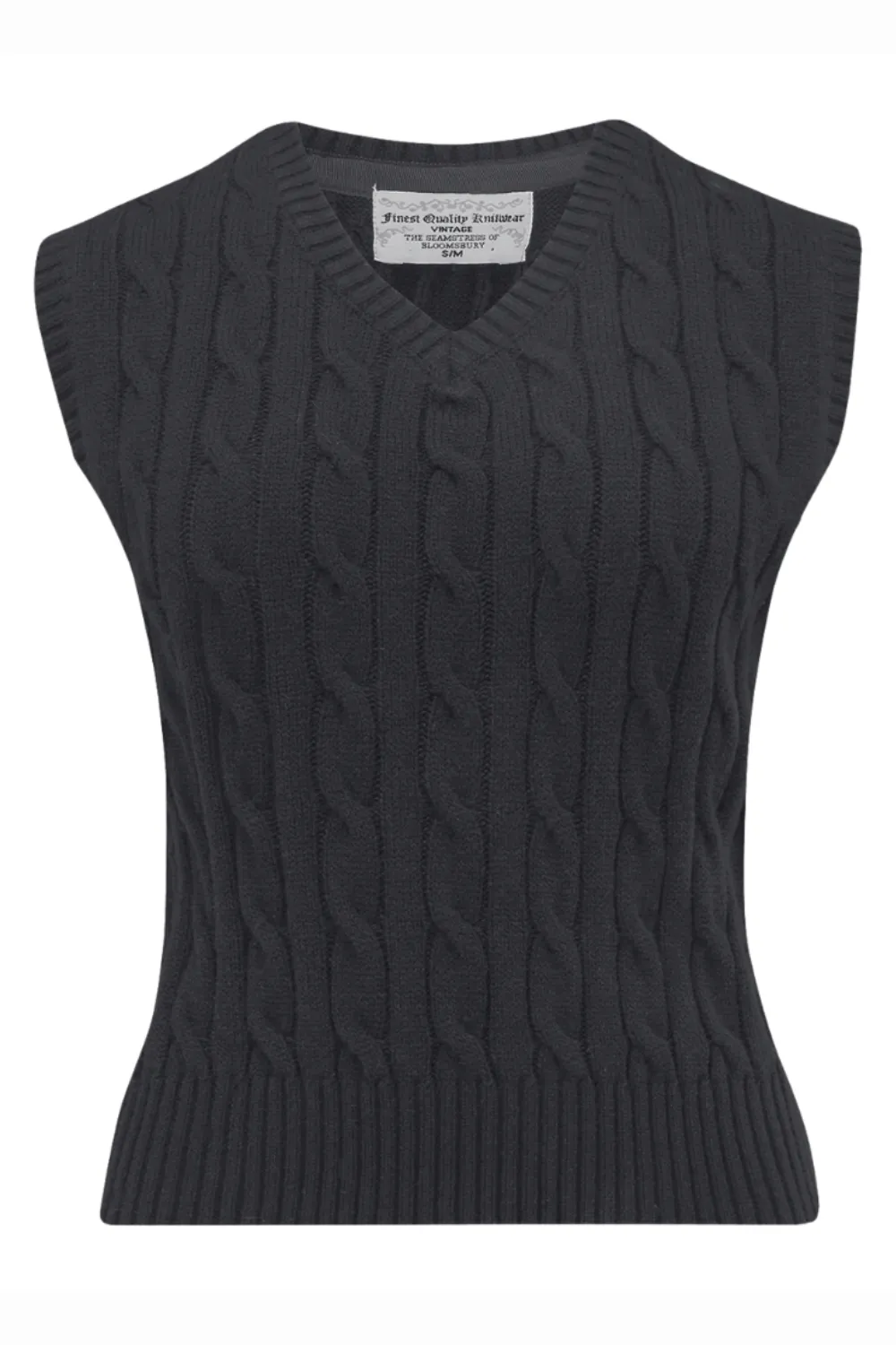 Cable Knit Slipover in Black, Stunning 1940s True Vintage Style