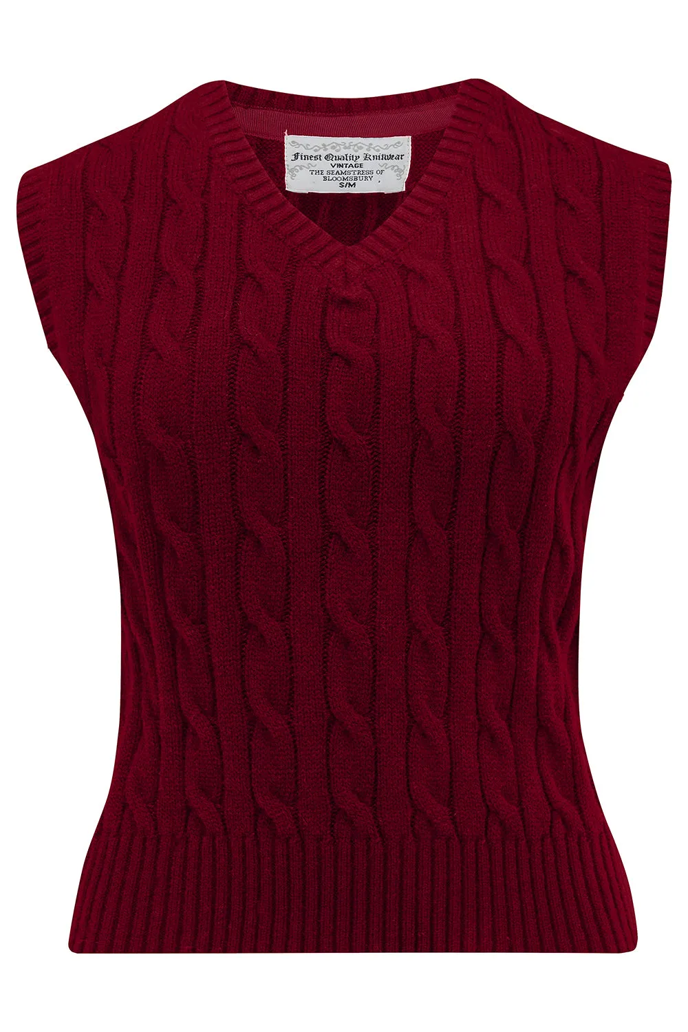 Cable Knit Slipover in Wine , Stunning 1940s True Vintage Style