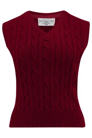Cable Knit Slipover in Wine , Stunning 1940s True Vintage Style