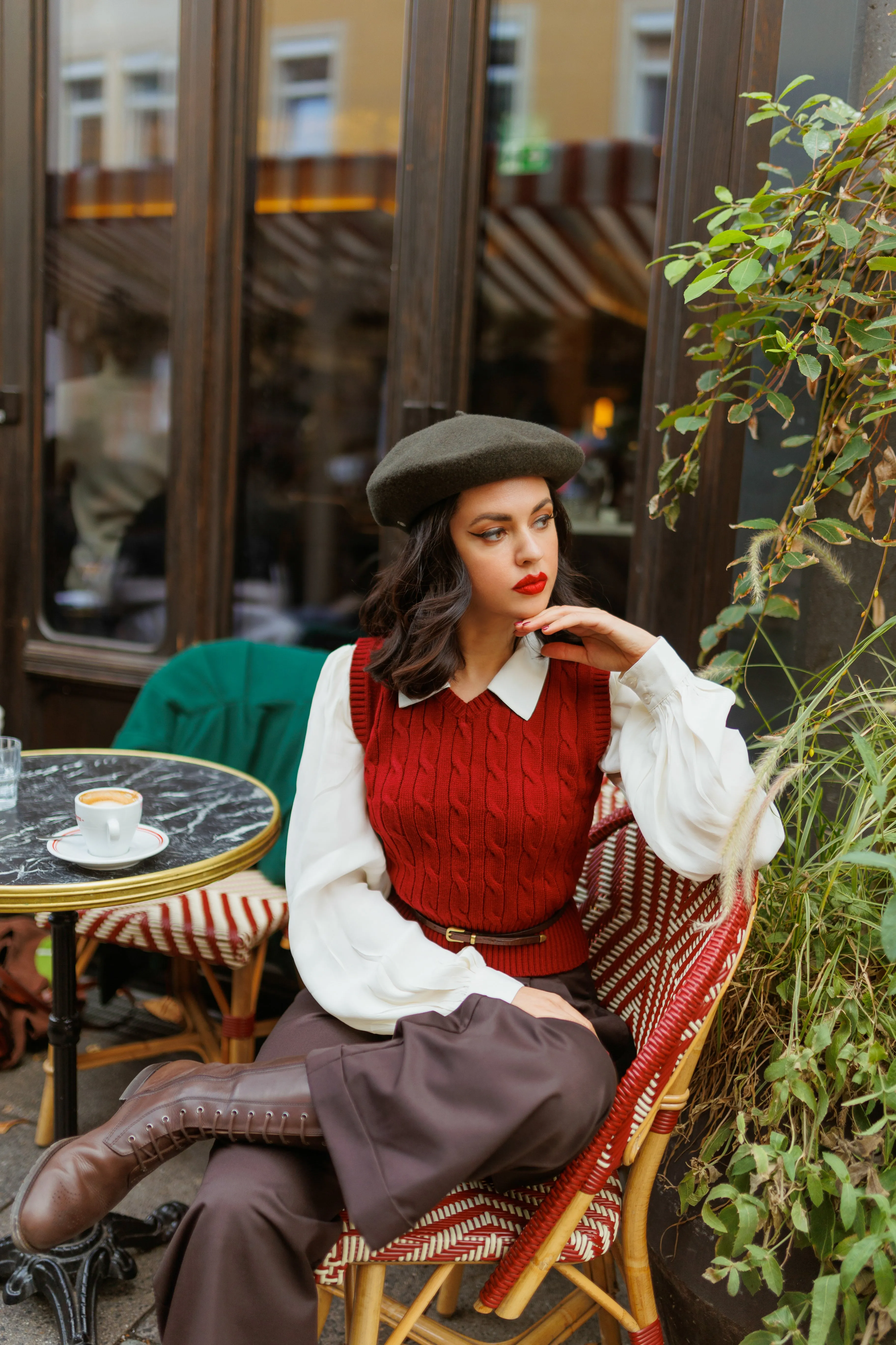 Cable Knit Slipover in Wine , Stunning 1940s True Vintage Style