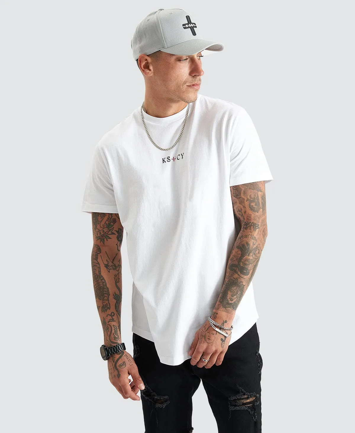 Cadden Dual Curved Tee White