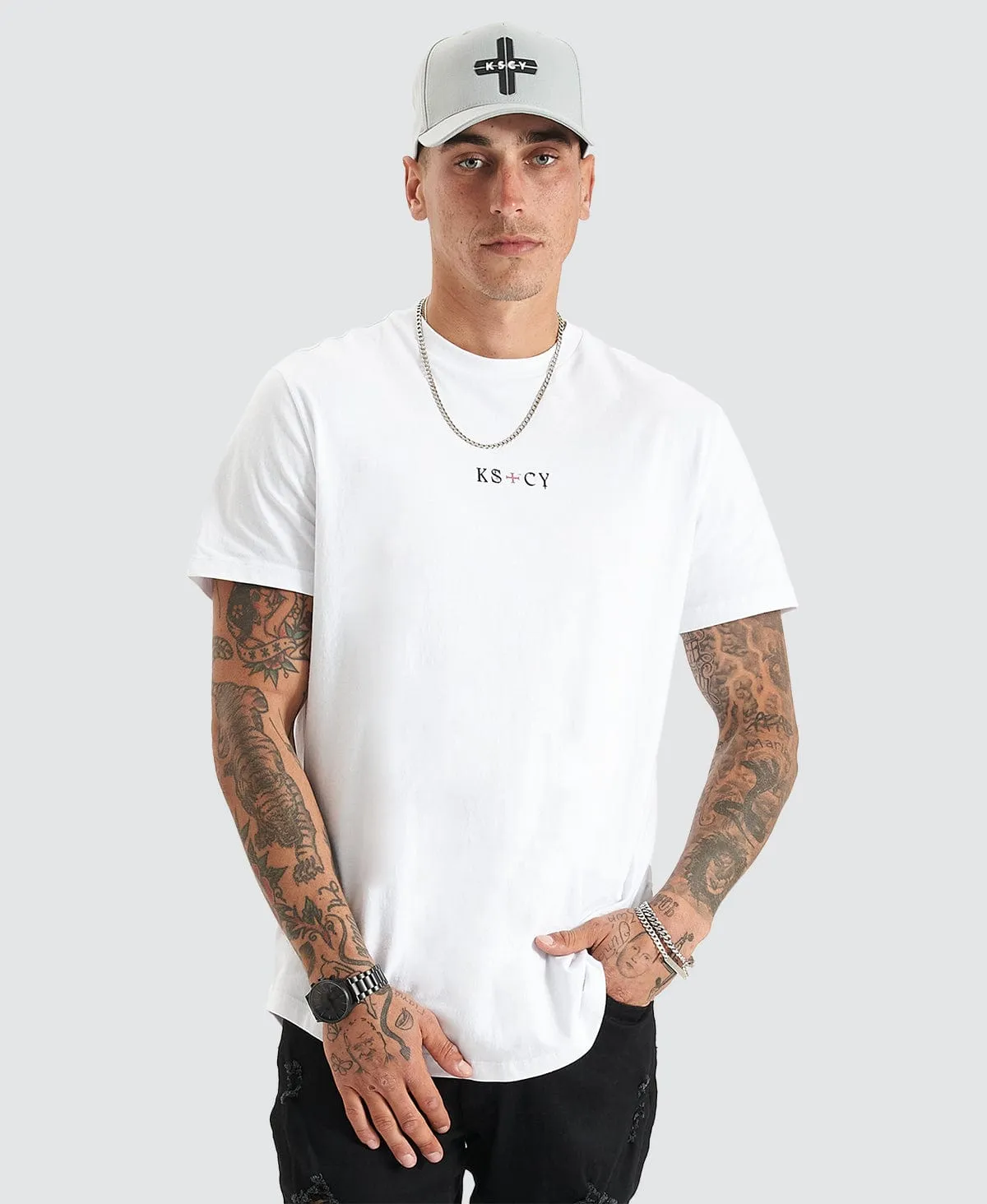 Cadden Dual Curved Tee White