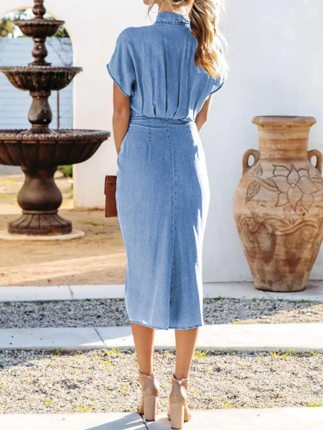 Casual Standout Tied Button Up Short Sleeve Denim Dress