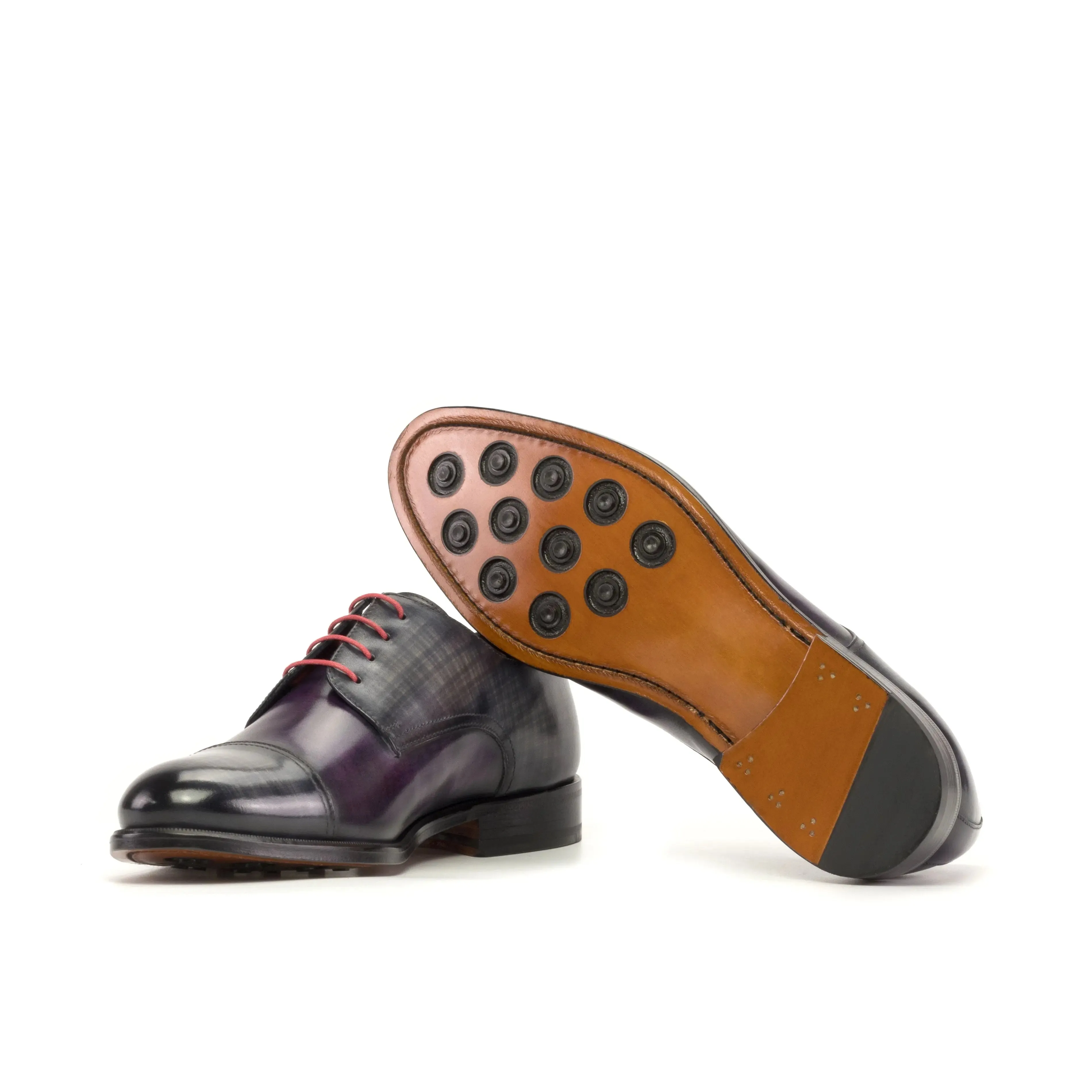 DapperFam Vero in Grey / Purple Men's Hand-Painted Patina Derby