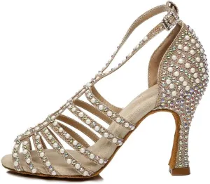 DKZSYIM Women's Satin Latin Dance Shoes Ballroom Performance Shoes,Model YCL413