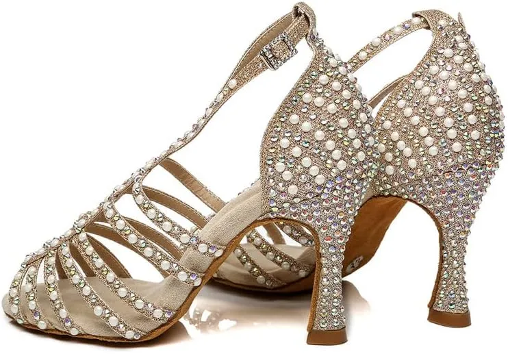 DKZSYIM Women's Satin Latin Dance Shoes Ballroom Performance Shoes,Model YCL413