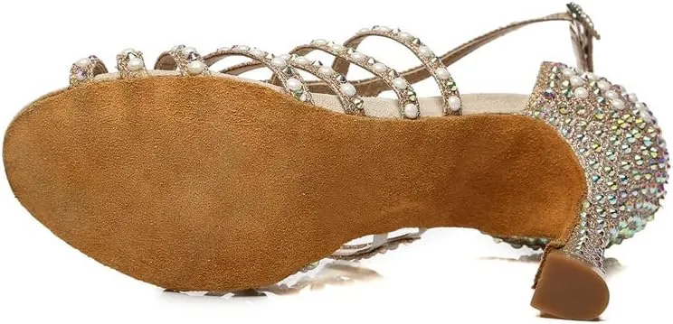 DKZSYIM Women's Satin Latin Dance Shoes Ballroom Performance Shoes,Model YCL413
