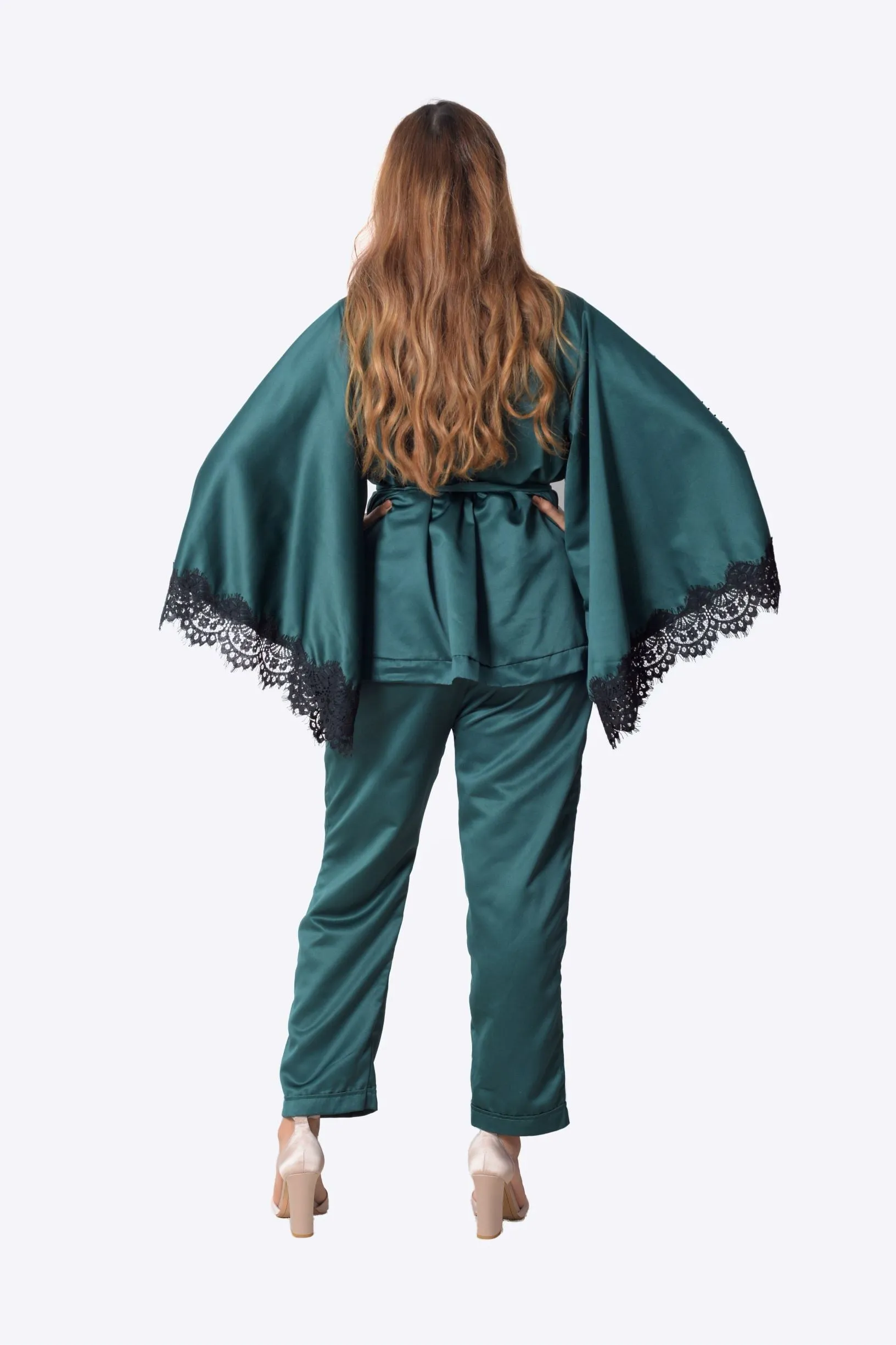 Duchess green satin pajamas set