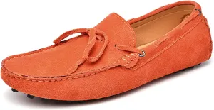Easy to Put and Remove. Shoes Smoking Loafer for Men Deck Shoes 1-Eye Genuine Leather Stitching Details Suede Vamp Flexible Anti-Slip Flat Heel Driving Slip on for All Occasions Orange
