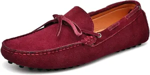 Easy to Put and Remove. Shoes Smoking Loafer for Men Deck Shoes 1-Eye Genuine Leather Stitching Details Suede Vamp Flexible Anti-Slip Flat Heel Driving Slip on for All Occasions Wine Red