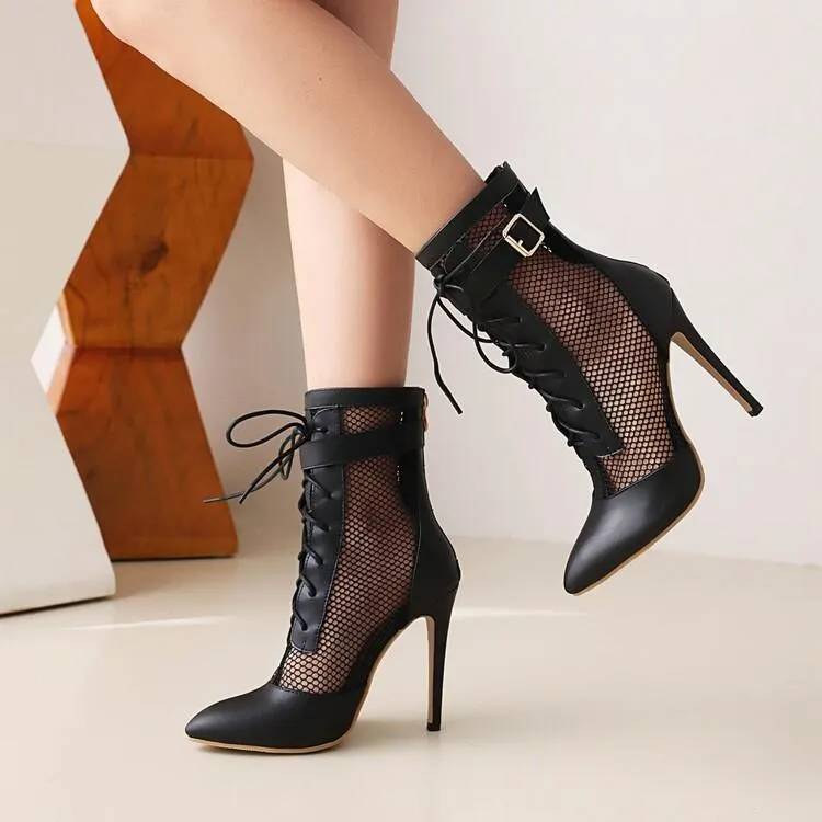 Elegant Dancing Delicate Mesh Cutouts High Heel Sandals