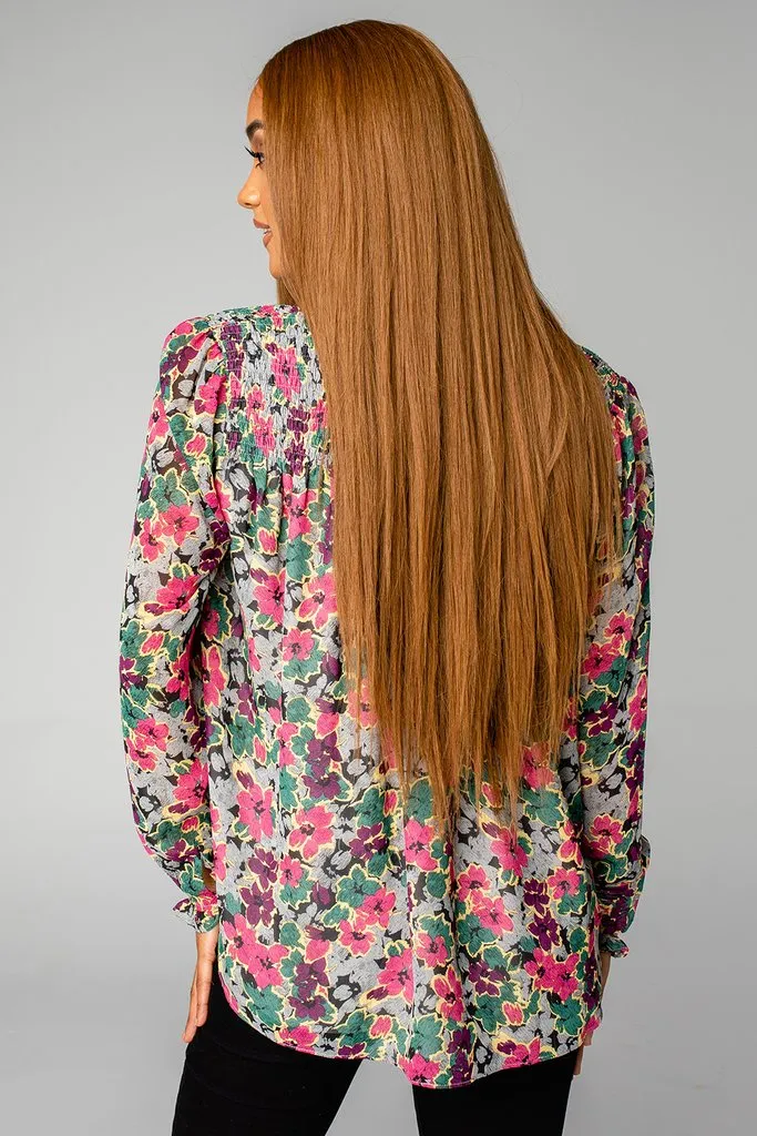 EVERLY LONG SLEEVE BUTTON UP BLOUSE - BLOOMS