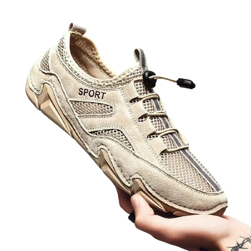 Fashion Casual Shoes Leather with mesh inserts for Men / Flat Sneakers Breathable