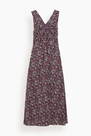 Fatima Ruched Tank Dress in Mira Floral Wine Tasting
