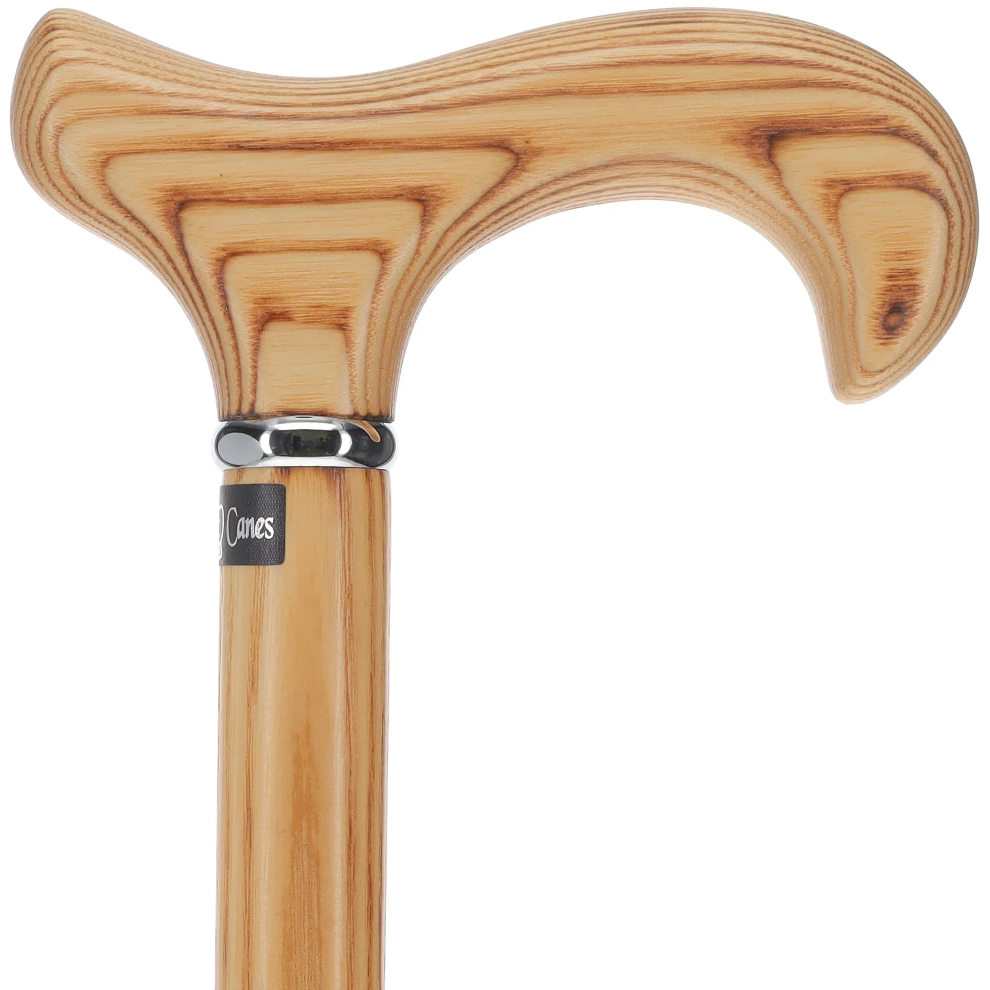Flame Scorched Ash Derby Walking Cane: Enhanced Wood Grain