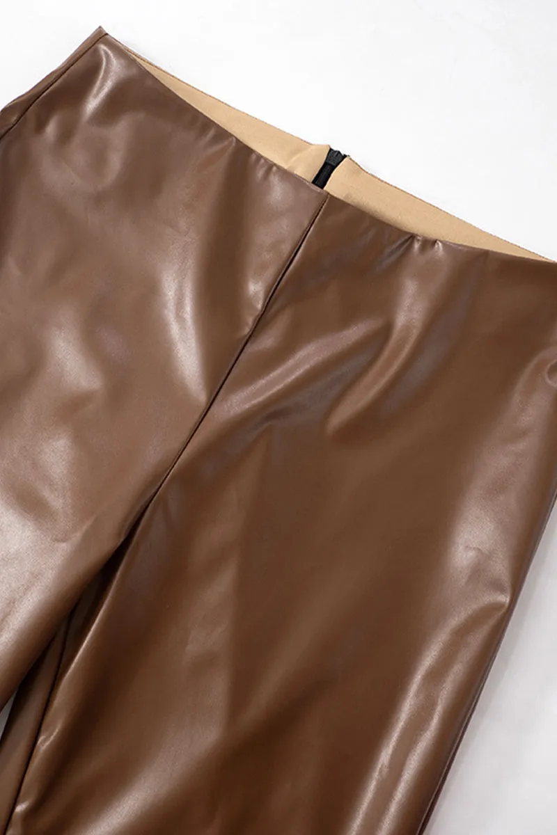 Front Twist Long Sleeve Top And Leather Pants
