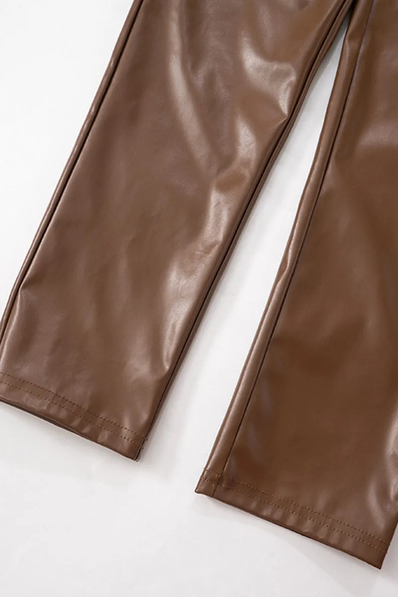Front Twist Long Sleeve Top And Leather Pants