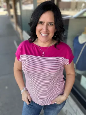 Fuchsia Striped Button Back Top