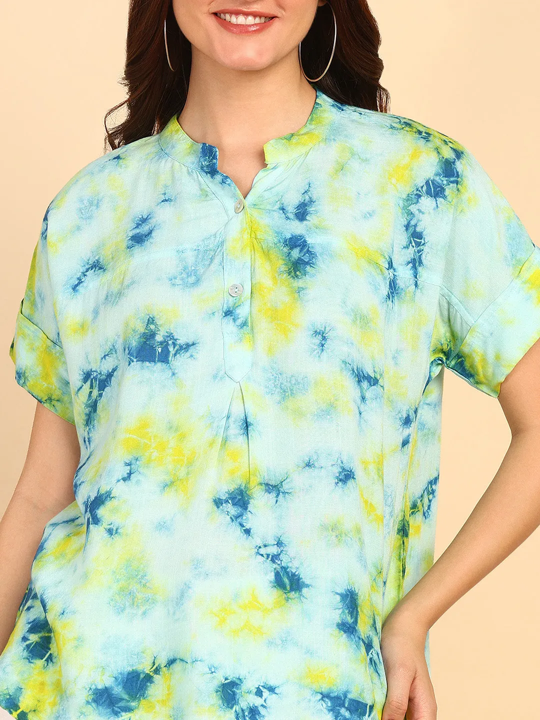Hand Tie Dyed Light Blue Top for Women