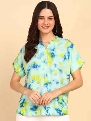Hand Tie Dyed Light Blue Top for Women
