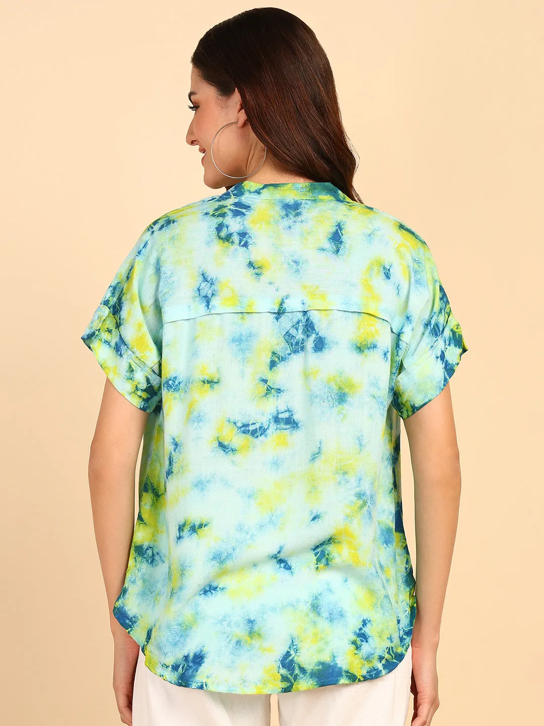 Hand Tie Dyed Light Blue Top for Women