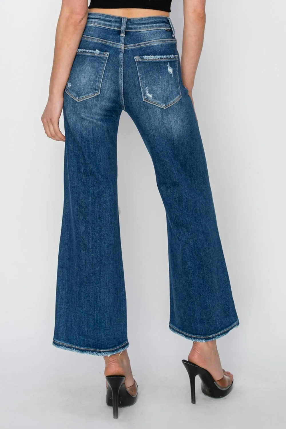 Happy Days Full Size High Rise Patch Detailed Wide Leg Crop Jeans