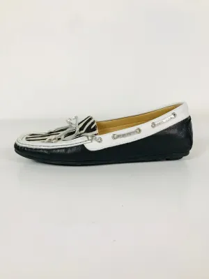 HB Espana Women's Leather Zebra Print Bow Moccasins | 37.5 UK5 | Black