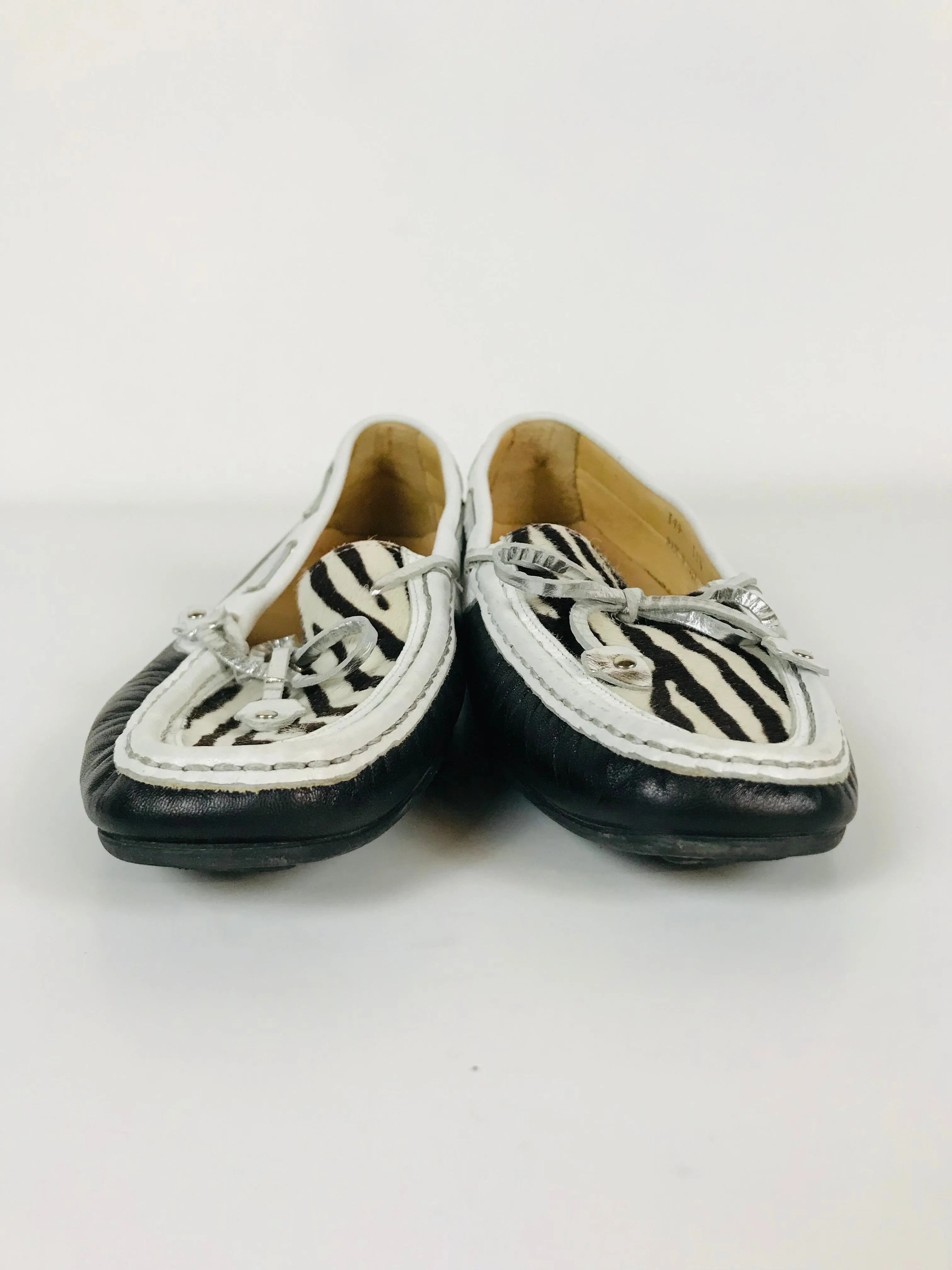 HB Espana Women's Leather Zebra Print Bow Moccasins | 37.5 UK5 | Black