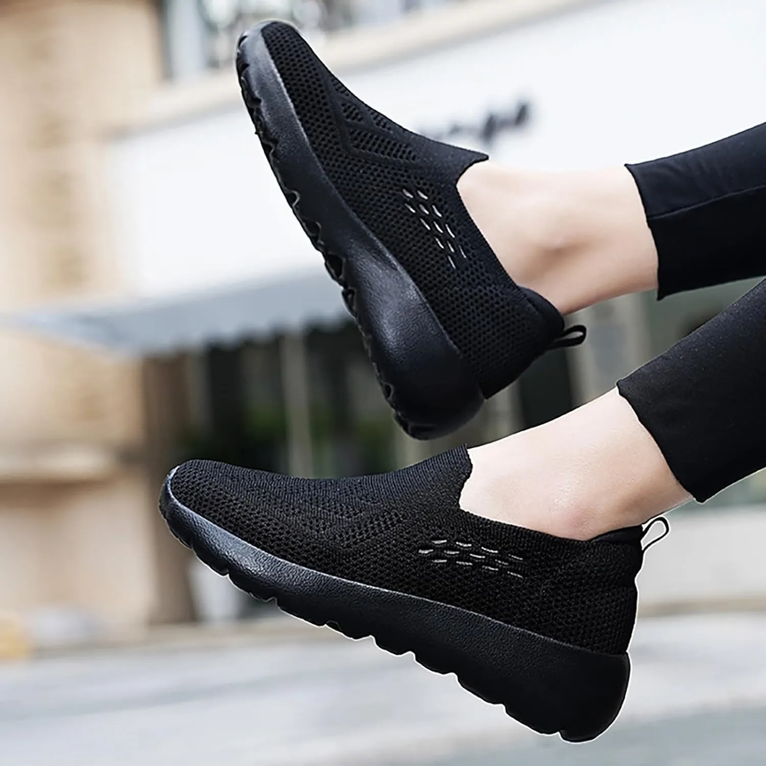 High Heel Sneakers for Women - Breathable Slip-On Wedge Shoes with Foam Cushioning
