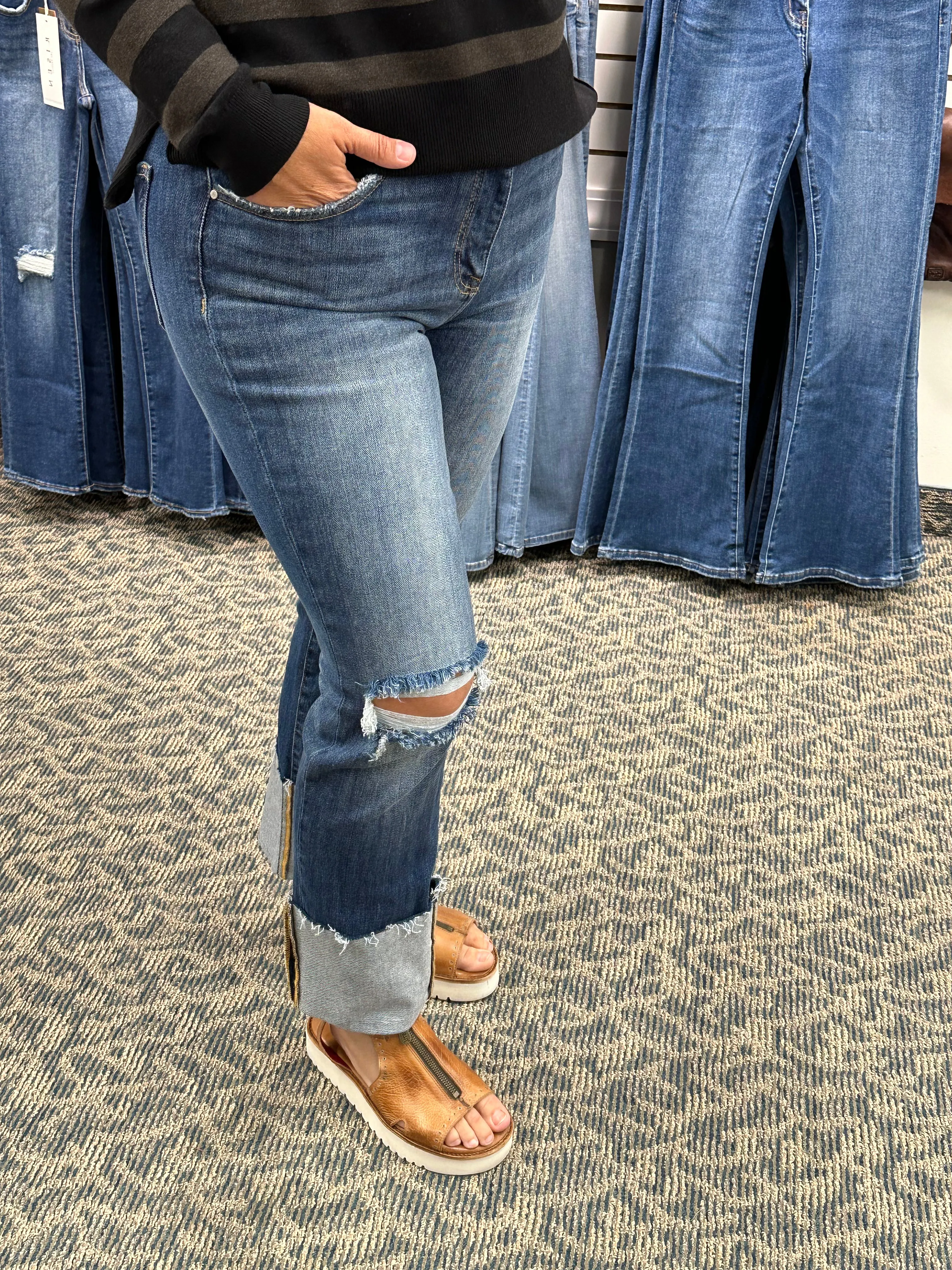 High Rise Ankle Straight Wide Cuff - Risen