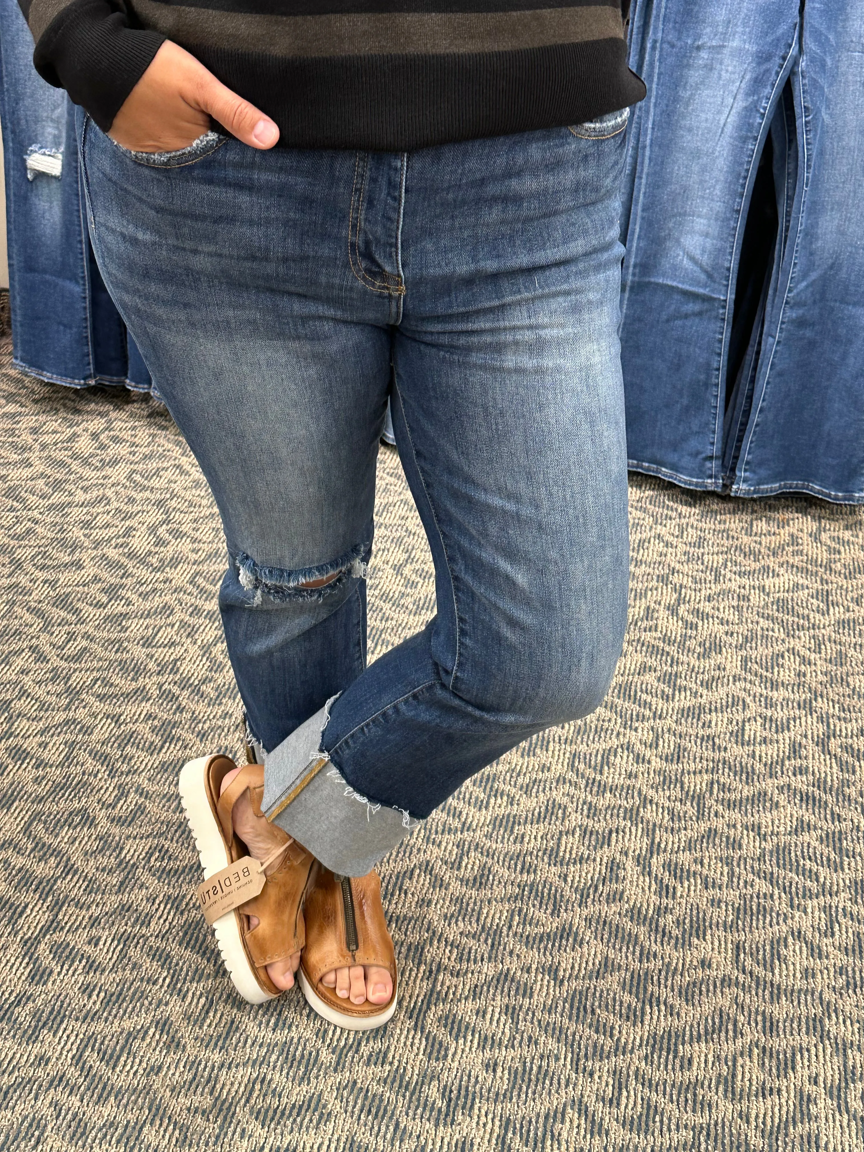 High Rise Ankle Straight Wide Cuff - Risen