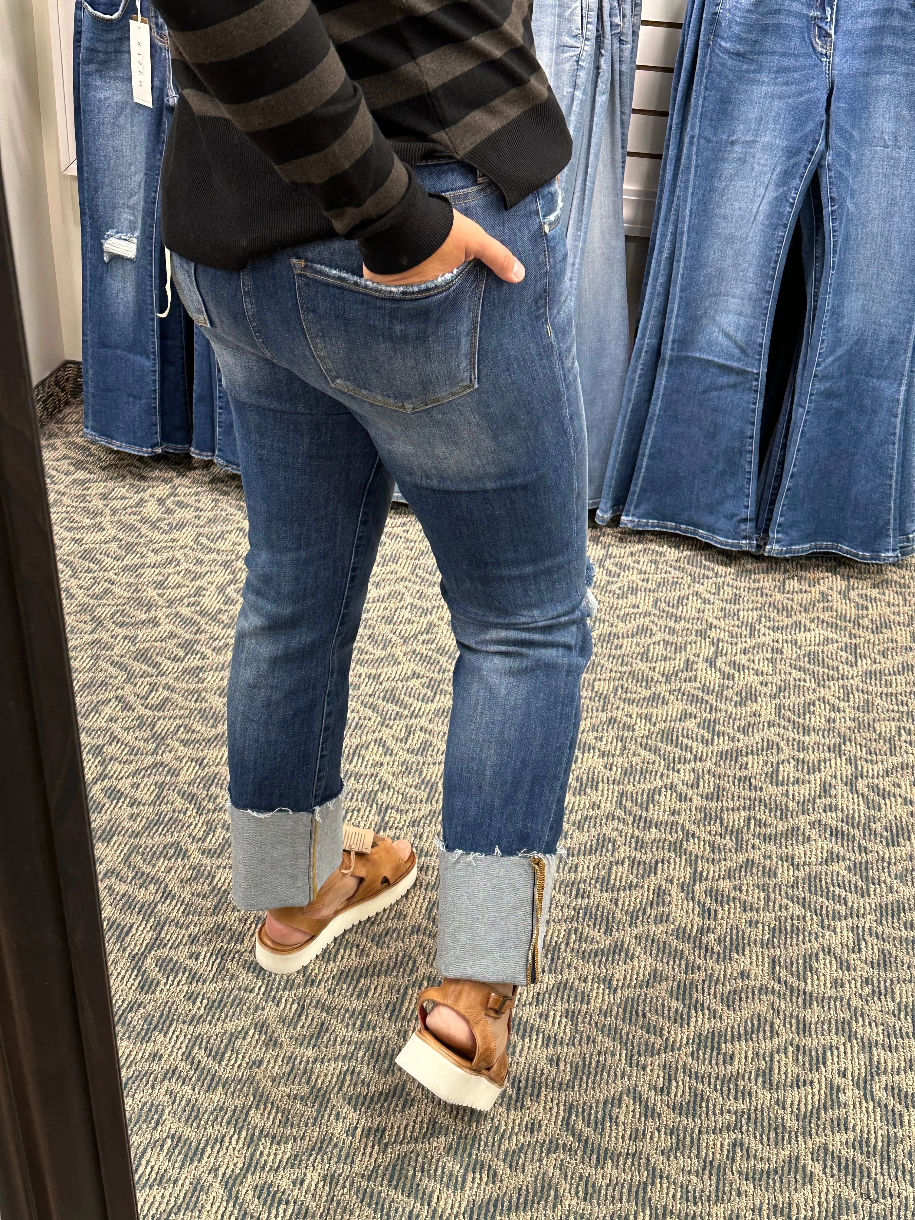 High Rise Ankle Straight Wide Cuff - Risen