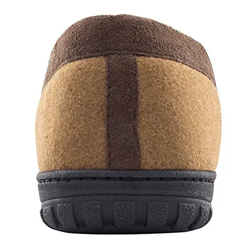 HomeTop Men’s Indoor Outdoor Wool Micro Suede Faux Fur Lining Moccasin Slippers Flats (US Men’s 13-14, Brown)