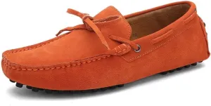 HOOENG Shoes Smoking Loafer for Men Boat Shoes Genuine Leather Stitching Details Round Toe Suede Vamp Lightweight Flat Heel Flexible Anti-Slip Casual (Color : Orange, Size : 11.5)